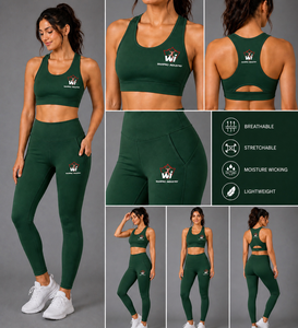 Ensemble de yoga vert pour femmes Warpro Industry, haut court et leggings taille haute, 2 pièces, vêtements de sport, couleur unie, respirant, en spandex - Product Image 5