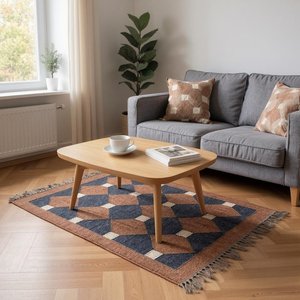 Tapis géométrique Kilim fait main, rectangulaire, en laine, à poils moyens, écologique, tufté à la main, pour salon, nettoyage localisé, Krafterscustom - Product Image 2