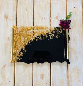 Bandeja Decorativa de Resina de Lujo con Borde Metálico para Regalo de Boda y Decoración del Hogar - Product Image 6