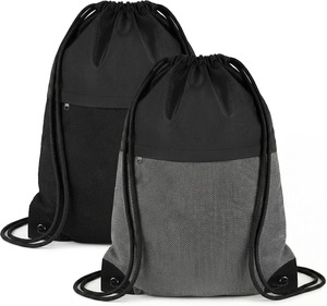 Wholesale Custom Logo <b>Drawstring</b> <b>Backpack</b> With Breathable Front Mesh Pocket 20L Lightweight Gym Sack For Sports Beach Travel Bag - Product Image 1