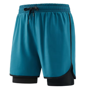 Hot Sale Double <b>Layer</b> Fitness Short 2 in1 5 Inch Inseam Elastic Waste Nylon Polyester Streetwear Sportswear Men Short - Product Image 3