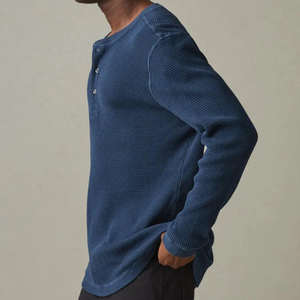 T-shirt en coton gaufré à marque privée, prix d'usine, tee-shirt thermique en coton tricoté gaufré - Product Image 6