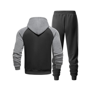Ensemble de survêtement décontracté pour homme, noir et gris, à blocs de couleur, avec capuche, manches longues, fermeture éclair, pour l'automne - Product Image 5