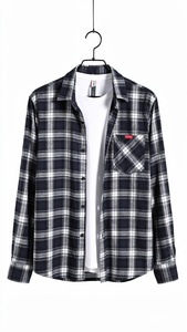 เสื้อเชิ้ตแขนยาวลายสก๊อตผ้าสักหลาดสำหรับผู้ชายสไตล์เกาหลีฤดูใบไม้ร่วงทรงหลวมสบายๆแฟชั่นคอปกติดกระดุม 160 กรัมสำหรับนักเรียนเยาวชน 4XL/XXS - Product Image 3