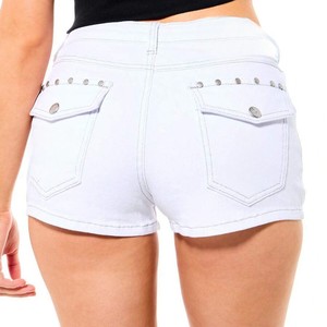 Pantalones Cortos de Mezclilla Blancos de Cintura Alta para Mujer, Estilo Casual de Verano, Pierna Recta, Algodón, Ajuste Regular, Color Sólido - Product Image 2