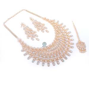 Ridha Bridal Designer Gold Plated Zircon Necklace and Earring Set for Festivals - Product Image 4