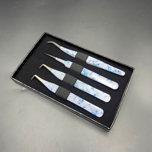 Pince à épiler professionnelle en acier inoxydable de haute qualité, avec poignée diamantée, pour extensions de cils, 11 cm, noire, personnalisable, avec impression papier marbré durable - Product Image 2