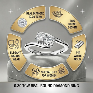 Anillo de Diamantes Redondos Reales de 0.30 TCW |   Diseño de Dos Piedras con Engaste de Garras en Oro Blanco |   Ropa Casual Elegante, Joyería Fina, Regalo para Mujer - Product Image 6