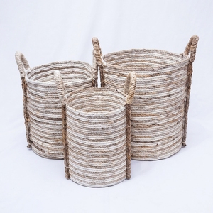 Natural Banana Bark Recycled <b>Plastic</b> Eco-Friendly Modern Storage <b>Basket</b> Set with Handles Tall Pot Planter Room Decor - Product Image 1