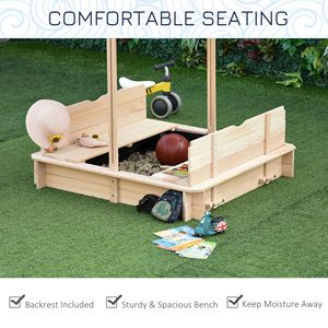 Sabbiera in Legno Convertibile con Tettuccio Regolabile e Schienali a Panchina, Fondo Blu Naturale, Arredamento Convertibile per Bambini - Product Image 6