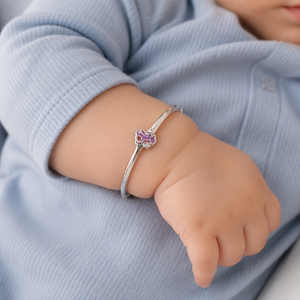 925 Sterling Silver Pink Cat Enamel Kids <b>Bangle</b> Bracelet <b>Set</b> High Polish Cartoon Animal Design for Girls Daily Wear Party Gift J - Product Image 1