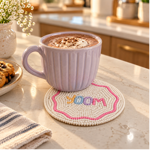Glass Beaded <b>Coaster</b> Round Table Mats Pastel Bead Placemat Pink Border Decorative <b>Drink</b> <b>Coaster</b> Home Dining Decor | YUM <b>Coasters</b> - Product Image 3
