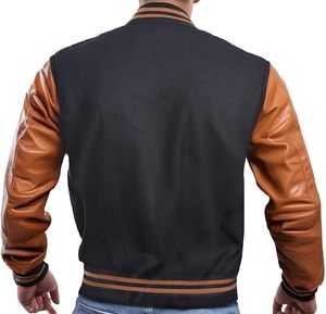 Custom Men's Varsity Baseball Jacket Cotton Blend Letterman Bomber Jacket with Faux Leather Sleeves Bomber Coat - Product Image 3