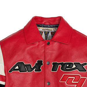 เสื้อแจ็คเก็ตหนัง Avirex คุณภาพสูงสำหรับผู้ชาย ดีไซน์ปกพับได้ ติดกระดุมแบบสั่งทำพิเศษ - Product Image 4