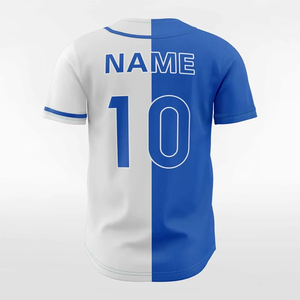 Baseball Jersey Mens Short Sleeve Button Front Blue White Sublimated Print Breathable Polyester Regular Fit Unisex Adult Apparel - Product Image 2