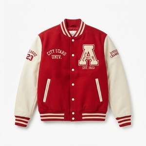 Veste universitaire streetwear personnalisée avec logo OEM, manches en cuir PU, mélange de laine, haute qualité, style rétro, vêtement d'extérieur type Letterman - Product Image 2