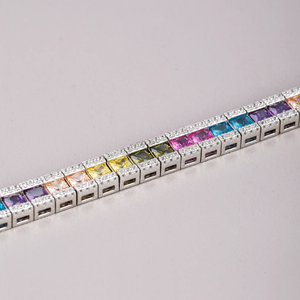 925 <b>Silver</b> Moissanite Hip Hop Engagement Anniversary Tennis <b>Bracelet</b> Rainbow Cushion Cut <b>Bangle</b> Unisex Party Jewelry - Product Image 5