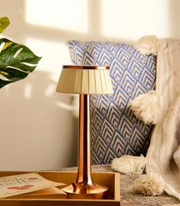Modern Copper Table Lamp with White Fabric Bell Shade Warm White <b>Light</b> for Bedroom Decorative <b>Lighting</b> - Product Image 1