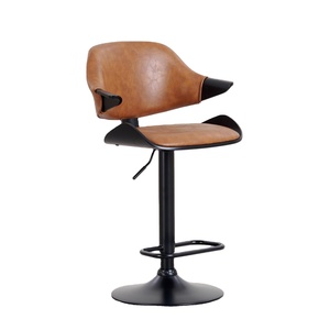 Viva Brown PU <b>Leather</b> Adjustable Bar Chair Modern Contemporary Design Counter Height <b>Stool</b> with Cushioned Seat Metal Frame - Product Image 1