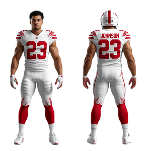 ชุดยูนิฟอร์มอเมริกันฟุตบอลสีขาวแดงเข้มลายคริสตัล พร้อมกางเกง ชุดกีฬาสำหรับทีม - Product Image 1