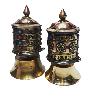 New Arrival Medium Size Metal <b>Table</b> Prayer <b>Wheels</b> with Carved Engraving Design Buddhism Theme <b>for</b> Chinese New Year - Product Image 1