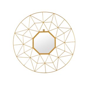 Modern Geometric Wall Mirror Gold Metal Framed Round Decorative Art - Product Image 1