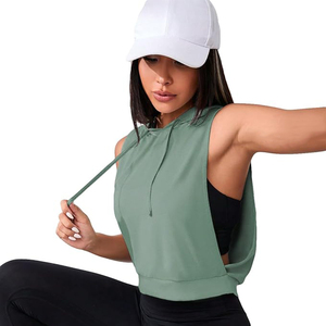 Women’s Slim Fit Crop Hoodie Tank Breathable Stretch Gym Yoga Workout <b>Top</b> - Product Image 3