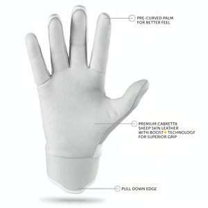 Gants de baseball en cuir blanc à doigts entiers pour droitier, respirants, avec fermeture auto-agrippante, pour adulte, toutes saisons - Product Image 6