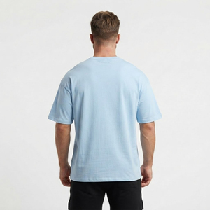 T-shirt à manches courtes bleu clair pour homme, imprimé, coupe classique, en coton, vêtements décontractés, broderie personnalisée, t-shirt en coton surdimensionné tendance - Product Image 2