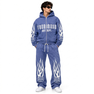 Ensemble survêtement homme personnalisé en molleton de coton épais, sweat à capuche et pantalon de jogging surdimensionnés avec détails graphiques brodés - Product Image 2