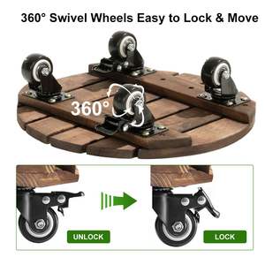 Carrello per Piante in Legno Naturale Rotondo da 12 Pollici Modello D0100X3LLX2 per Giardinaggio Facile Mobilità Vasi e Fioriere - Product Image 3