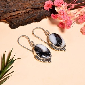 Pendientes de turquesa natural de búfalo, pendientes colgantes de piedras preciosas hechos a mano, pendientes ovalados de piedra con baño de plata de ley para mujer - Product Image 4