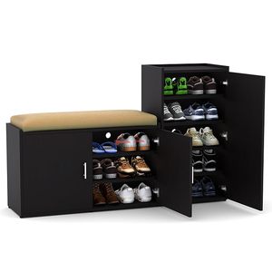 Engineered Wood Shoe <b>Rack</b> Combo with Cushion Seat - Royal Black Finish - Product Image 6