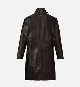 Men's Genuine <b>Leather</b> <b>Long</b> Waterproof Motorcycle <b>Jacket</b> Turn-down Collar Single Breasted Casual Winter Made Pakistan Front - Product Image 3