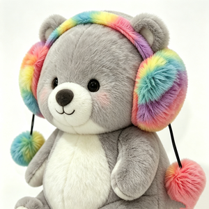 customized Pom-pom <b>earmuffs</b> puppy stuffed animal,Rainbow <b>earmuffs</b> dog plush,<b>White</b> belly dog plush,Round-faced dog plush - Product Image 3
