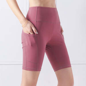 Logo personnalisé Short de compression en spandex pour femmes à taille haute Poches respirantes 1 solide Yoga Running Workout - Product Image 6