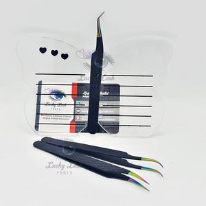 Pince à épiler en acier inoxydable pour cils et sourcils arc-en-ciel noir mat avec étiquette personnalisée et isolation droite incurvée à 45 degrés - Product Image 5