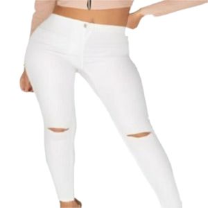 Jeans da Donna a Vita Alta Bianchi con Strappi al Ginocchio, Jeggings a Vita Alta - Product Image 2
