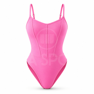 Maillot de bain une pièce pour femme, coupe haute, uni, tissé, en tissu extensible, séchage rapide, pour la plage, bretelles réglables - Product Image 2