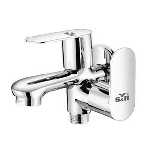 Premium Two Way Bibcock Chrome Plated Brass Dual Outlet Wall Mounted Water <b>Tap</b> Bathroom Garden Utility Use - Product Image 1