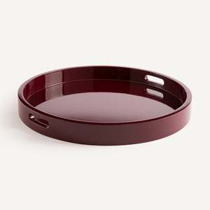 Plateaux ronds en rotin durables, plateau de service laqué avec poignées, bordeaux, décoration intérieure, organisateur de table, vente en gros, ensembles faits à la main, B2B - Product Image 1
