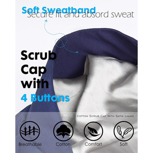 Gorro quirúrgico deportivo de algodón negro con botones y lazo trasero para uniformes de hospital, accesorio unisex para el cabello, detección de agujas - Product Image 6