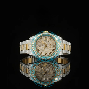 Montre de luxe pour homme, style Hip Hop, boîtier rond serti de moissanite VVS, bracelet en or rose, cadran intelligent, bracelet personnalisé, idéale pour les soirées - Product Image 1