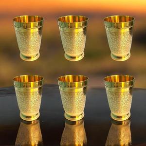 Juego de Vasos de Latón Chapado en Oro, Vaso de Metal Grabado, Taza de Agua Tradicional de Lujo para el Hogar o Bar - Product Image 1
