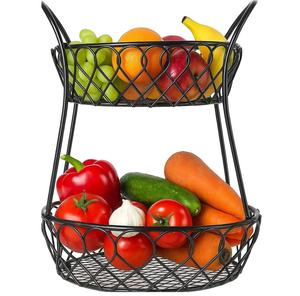 Support à fruits en fil métallique noir résistant à la rouille, à 2 niveaux, avec paniers supérieur et inférieur. Parfait pour les comptoirs de cuisine et la salle à manger. - Product Image 1