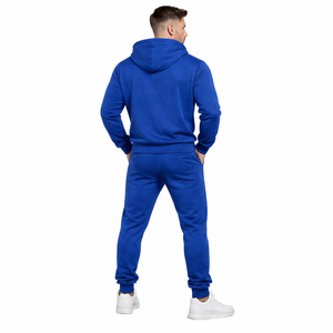 <b>Men</b> Solid Hooded Blue Sweatshirt <b>Jogger</b> Tracksuit Set <b>Gym</b> Workout Sportswear Polyester Cotton Fleece Custom Logo Training - Product Image 5