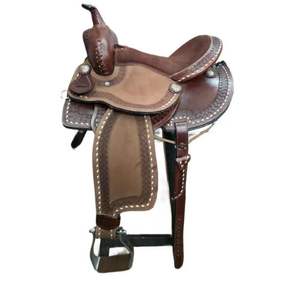Silla de montar Western de cuero premium con base de plástico tipo barril y acabado rugoso, con juego de arreos a juego - Product Image 1