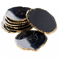 Sous-verres personnalisables en agate noire sculptée et gravée, forme irrégulière, étanches, artisanat vietnamien, pour la décoration intérieure et les mariages