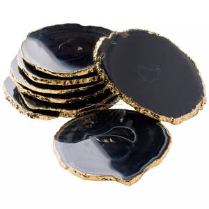 Offre Spéciale Design Unique Noir Agate Dessous De Verre Rond Sculpté Café Thé Boisson Ware Décor De Table Pierres Précieuses Artisanat Décor À La Maison - Product Image 1