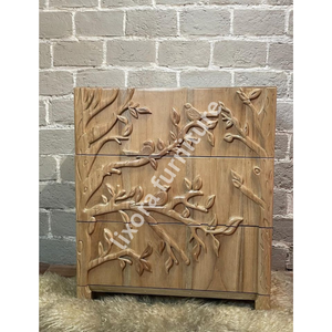 Luxury Handcrafted Solid Wood 3 Drawer Dresser Ornate Bird Tree Branch Relief Carving Finish - Product Image 4